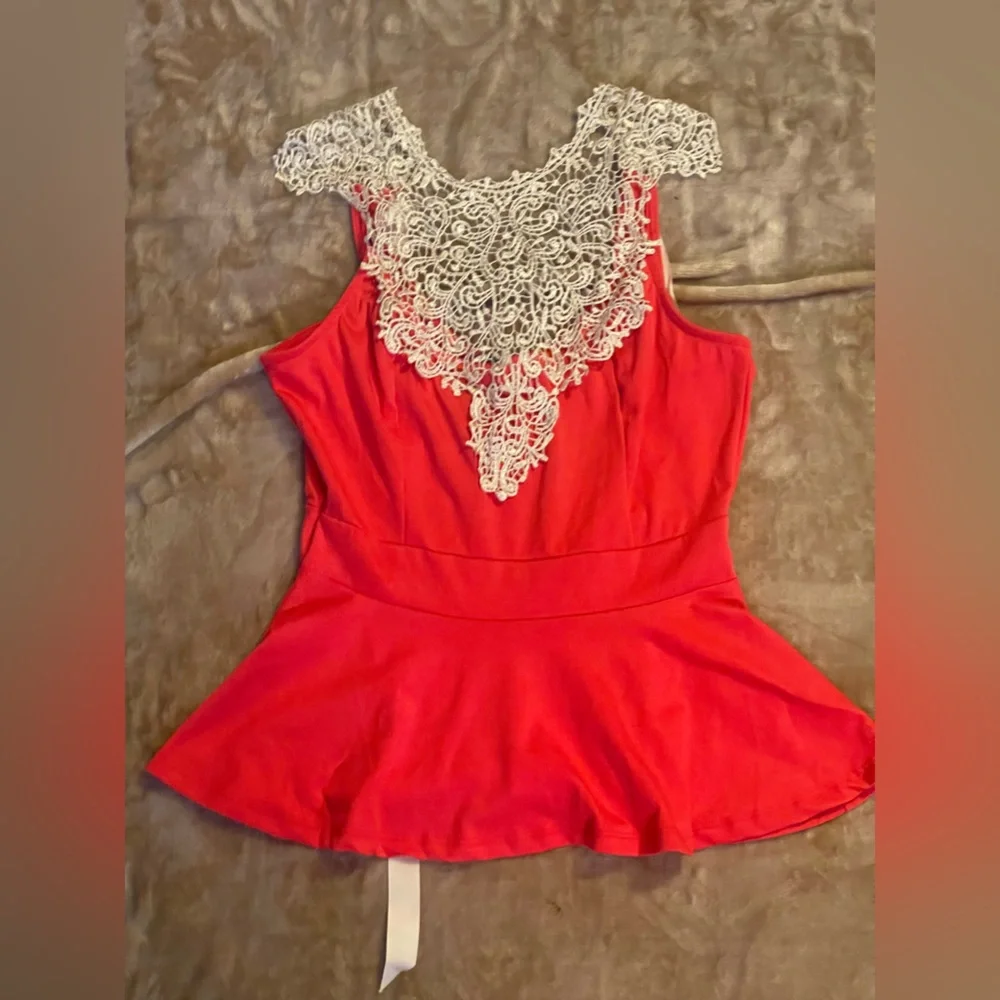 Women's Red Lace-Trim Peplum Bodysuit - Picture 1 of 4